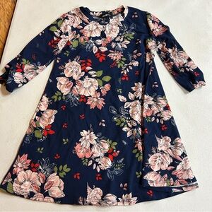 Amy Byer Navy Floral Kids Dress - Size Medium (10-12)